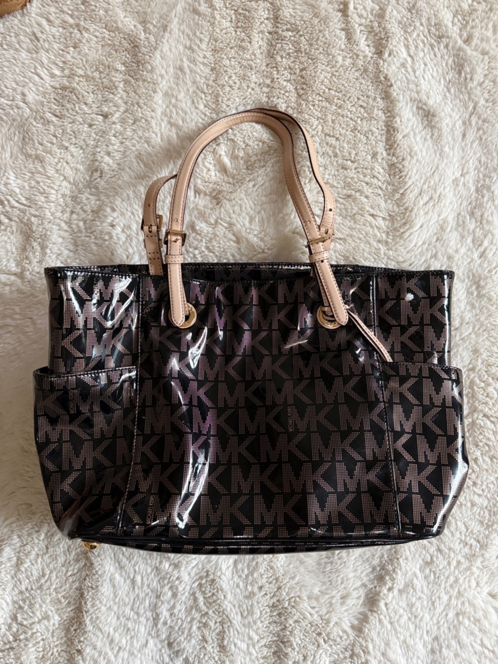 Michael Kors Brown/Beige MK Logo Patent Tote